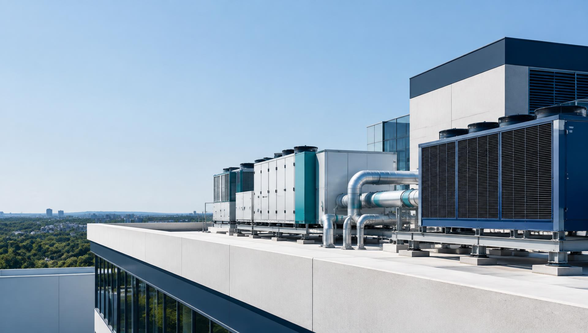 Commercial HVAC equipment on a modern building